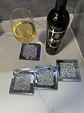 Diamond Glass Coasters for Coffee Table - Crystal Coasters for Drinks , Cup Coaster Set Silver Decor