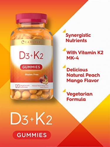 D3 K2 Gummies | 120 Count | With Calcium | Vegetarian, Non-Gmo, And Gluten Free Vitamin Supplement | By Carlyle #TOP2