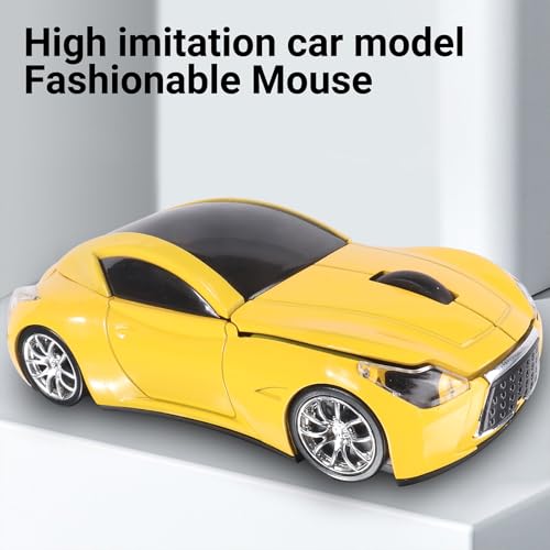 Image of elec Space Wireless Mini Mouse with Case - Cute Sports Car Shape, Lightweight & Portable, 10m Range, Plug and Play (Yellow)