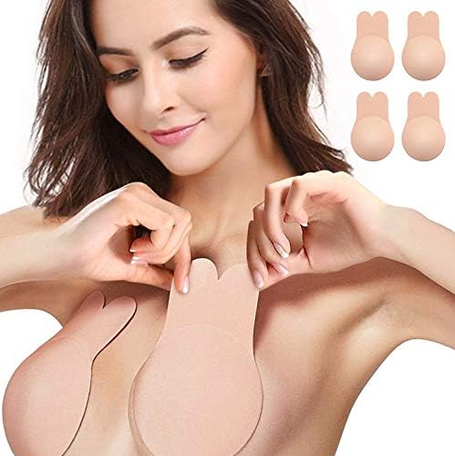 timistar Invisible Adhesive Bras, 2 Pairs Breast Lift Pasties, Instant Breast Lift Tape Silicone Sticky Bra Beige Medium A/B