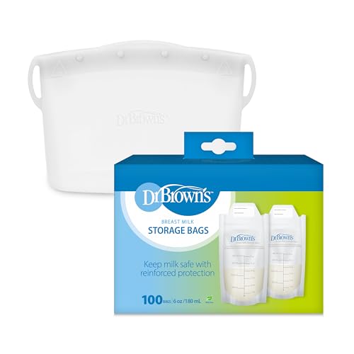 Dr. Brown's Reusable Silicone Sterilizer Bag, 100 Disposable Breast Milk Storage Bags, 6 oz, Durable Double Zip Closure