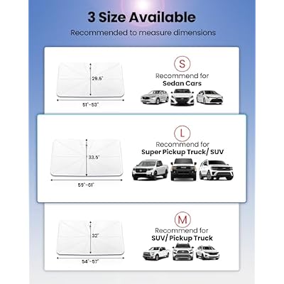 REEVAA 2025 Car Windshield Sun Shade Umbrella [2025 Upgrade Sun Protection & Keep Cool] Protect Interior, 360 Flex Handle Sun Shield Sunshade, Large (61''x34'') for Large Pickup Truck/SUV
