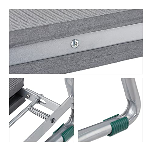Relaxdays Kniebank für Gartenarbeit, gelenkschonend, klappbar, bis 150 kg, gepolsterte Kniehilfe, 2 Taschen, Silber/grau