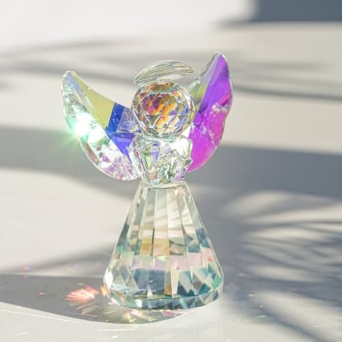 Image of 3'' Colorful Crystal Guardian Angel Figurine Christmas Angel Gift for Women | Glass Angel Statues for Valentine's Day Wedding Christmas Home Table Decoration Collectible,Birthday Gift For Sister