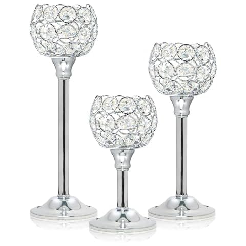 Kehail Crystal Metal Tealight Candle Holders Set Cover