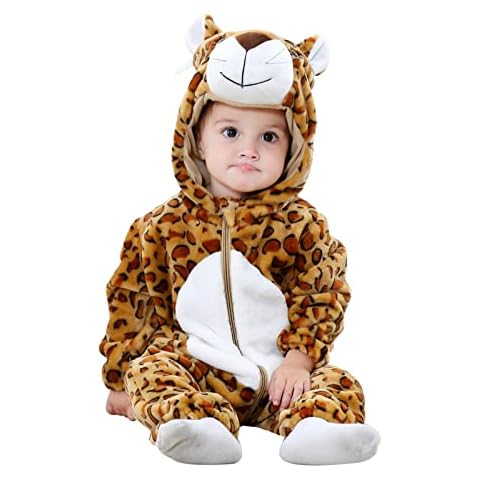 Unisex Newborn Baby Rompers Winter Flannel Boys Girls Warm Cute Animal Hooded Jumpsuit with for 0-36 Months Snowsuit Coat (Leopard,90) Cover