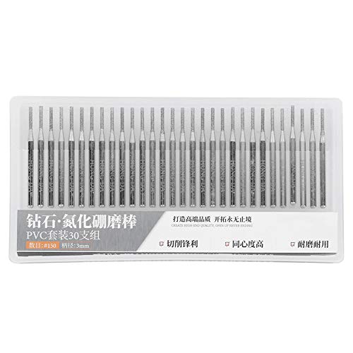 Rock Engraving Tool, 30Pcs Grinding Needle Set 1.5mm Electric Grinder Drill Bits for Stone Carving Wood Metal Etching with Emery Cylindrical Flat Head
