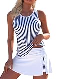 ROSEWE Tribal Print Tankini Swimsuits for Women, Modest Tummy Coverage Bathing Suits with Skirt, 2 Piece Sporty Swimwear