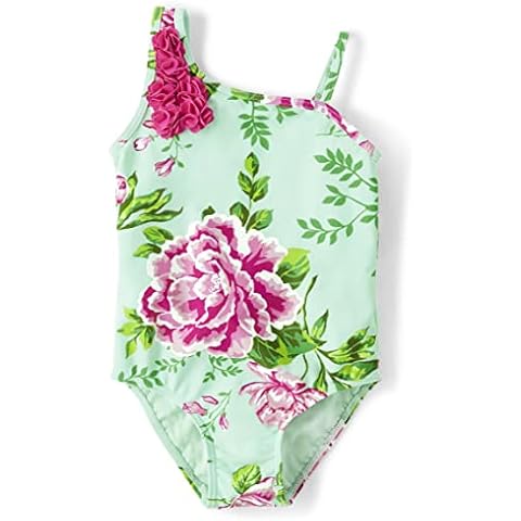 Gymboree Girls' and Toddler Sleeveless One Piece Swimsuit, Green Floral, 14 Cover