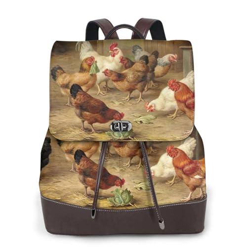 Sac à dos cuir imprimé poules de la ferme style décontracté et unique taille unique