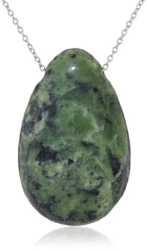 Amazon Collection Sterling Silver Green Jasper Teardrop Pendant Necklace, 18"