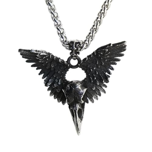 Bijoux rétro Dark Punk collier crâne de corbeau aux finitions ciselées unisexes