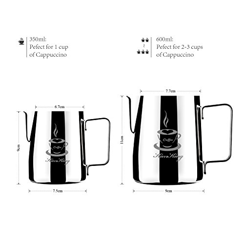 Foto von OneChois Milch Pitcher rostfreiem Edelstahl Milchkännchen perfekt für Milchaufschäumer Cappuccino Milchschau (350ml)