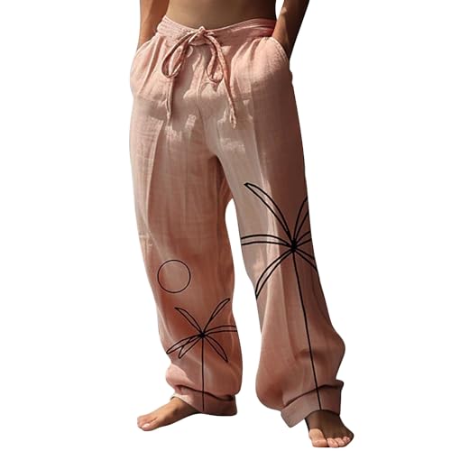 Mens Cotton Linen Loose Fit Hawaiian Yoga Pants Big and Tall Baggy Wide Leg Trousers Casual Jogger Beach Long Pants