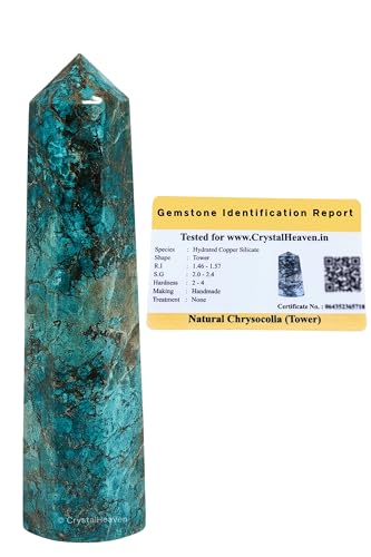Image of Crystal Heaven Certified Chrysocolla Tower Obelisk Point For Chakra, Healing And Balancing - Aaa Grade Original Certified Gemstone Agate For Reiki Meditation Yoga Spiritual (2-3 Inches)