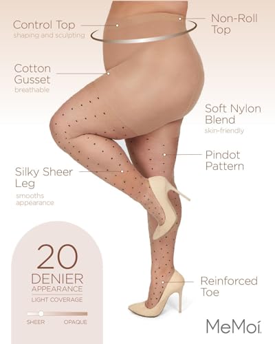 Image of MeMoi Women's Pindot Sheer Curvy Control Top Tights