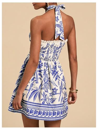 Image of Floerns Women's Floral Print Sleeveless Halter Neck Tie Back Summer A Line Dress
