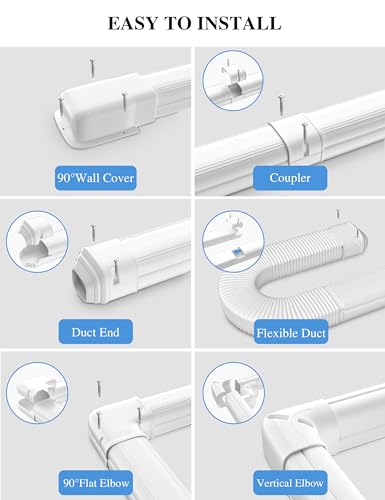 9 Ft Cover for AC Lines with Flexible Duct, Decorative Upgrade PP 3 Inch Line Set Cover for Ductless Mini Split Air Conditioner, Full Set Suitable for Heat Pumps Indoor & Outdoor