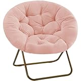 DUMOS Saucer Chair for Adults, Teens, Faux Fur XL Circle Chair for Bedroom, Dorm & Gaming, Foldable Comfy Accent Seat for Small Spaces, Oversized Style Thick Padded Meatal Frame