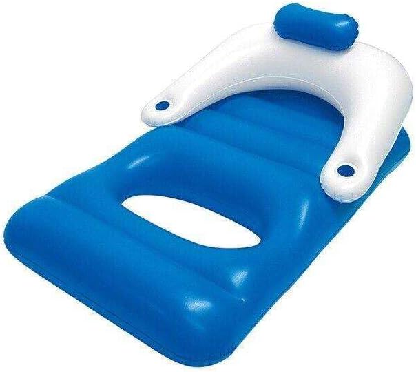 LKOP 62IN Blue and White Inflatable Pool Lounger LKOP Pool Lounger Patio-Chaise-lounges Outdoor Furniture Patio Furniture Pool Accessories Chaise Lounge Pool Lounge Chair Lounge Chairs