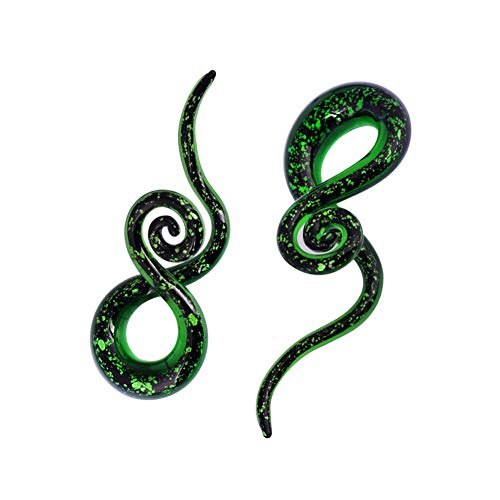 YOFANST Ear Stretching Glass Spiral Tapers Piercing Jewelry Ear Gauges 2pcs Green Glitter, 2g(6mm)