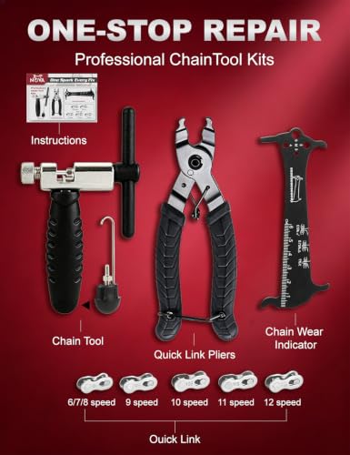 Kit de Herramientas para Cadena de Bicicleta NOVASPARK para Cadenas de 6-12 Velocidades y Alicates para Eslabón Maestro miniatura 6