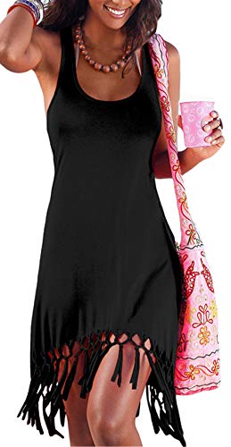 Urban Virgin Women Beach Summer Dress Swimsuits Bathing Suits Bikini Cover Ups Tank Sleeveless Tassle Dresses Black