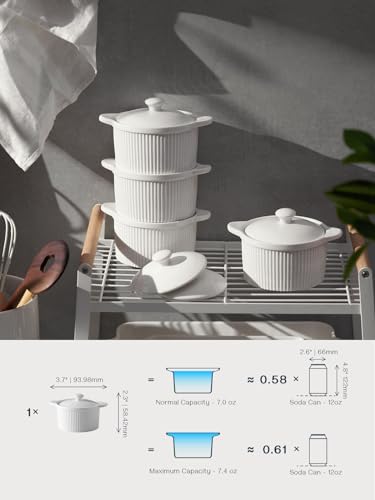 DOWAN Ramekins Set with Lids of 4, 210ml Porcelain Soufflé Dishes for Creme Brulee & Muffin, Baking Dishes for Pudding & Ice Cream, Mini Bowl for Dips, Sauces, Snacks and Fruits, 2.7x4.0in-White - Image 3