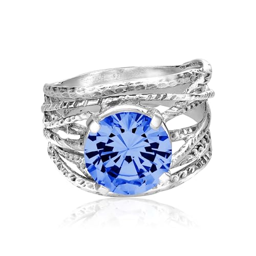JEAN RACHEL JEWELRY 925 Sterling Silver Round Tanzanite CZ Wrap Ring