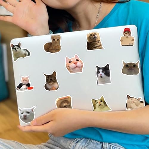 Image of 108+PCS Funny Cat Stickers - Waterproof Cute Meme Cat Vinyl Decals for Laptop, Wall, Phone, Car, Journal & More | Aesthetic Cat Stickers Set for Kids, Teens & Cat Lovers