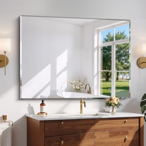 CILIBER Beveled Mirror, 36x48 Inch Large Frameless Bathroom Mirrors for