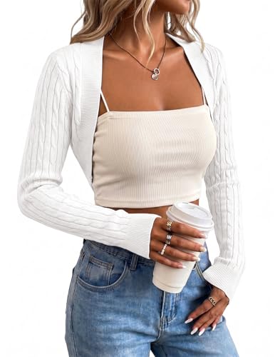 Image of Cropped Cardigan for Women Bolero Shrug Long Sleeve Open Front Lightweight Knit Short Sweater Outerwear Shrugs for Dresses