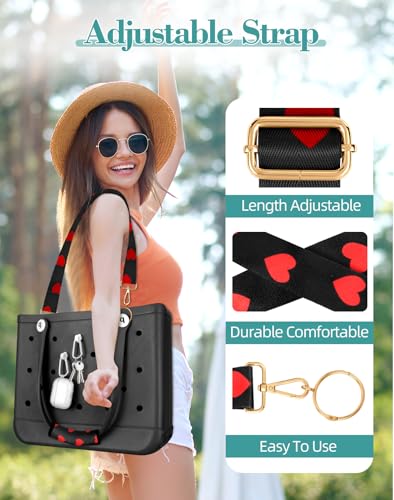 Image of Bag Strap Crossbody Charms for Bogg Bag Accessories - Shoulder Strap Neoprene Luggage Handle Wrap for Suitcase & 2 Key Holders Heart