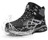 LARNMERN Waterproof Steel Toe Boots Women Non Slip Safety Work Construction Comfortable Outdoor Hiking Military Tactical Shoes(8 Women, Black Gray)