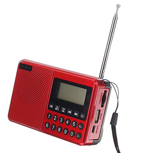 Tragbarer FM AM SW Full Band Dual-Antenne Radio U Scheibe TF-Karten-MP3-Player,Rot