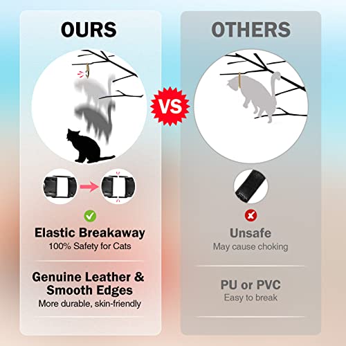 Dillybud Leather Cat Collars For Boy Girl Cats With Bell And Safety Elastic Belt, Personalized Rivets Stud Adjustable Safe Buckle Collar With Skull Charm For Kitty Small Pets Size 8-12 Inch, Black #TOP2