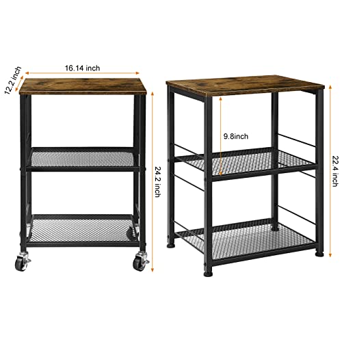 Eteli Side Table Small With Wheels Industrial Night Stand Storage Shelf 3 Tier Wood End Table With Metal Frame For Small Space Living Room Bedroom Kitchen Office #TOP2
