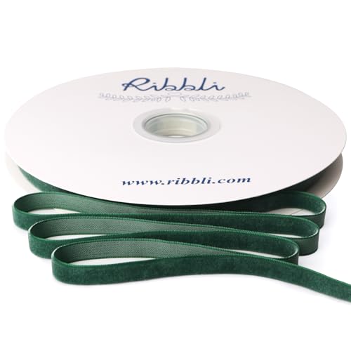 Ribbli Forest Green Velvet Ribbon 3/8 Inches Continuous 25 Yard Spool Forest Green Christmas Ribbon for Gift Wrapping Crafts Home Decor