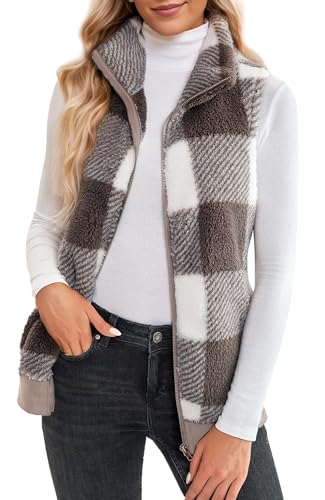 Veste polaire femme à carreaux douce avec fermeture éclair et poches isolantes
