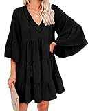 JSVZREU Womens Babydoll Dress Tiered Summer Casual Ruffle Dress Bell Long Sleeve Knee Length V Neck...