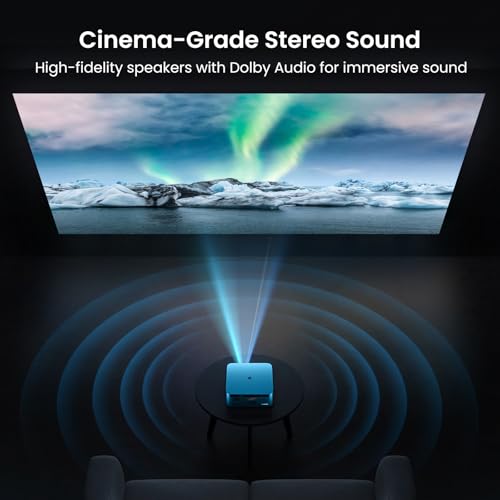 Image of HAPPRUN 3000 ANSI Lumens Outdoor Projector with Official Google TV, 4K Supported Smart Movie Projector, Dolby Audio, Auto Focus & Keystone, WiFi 6 and Bluetooth for Indoor & Outdoor Movies,Blue