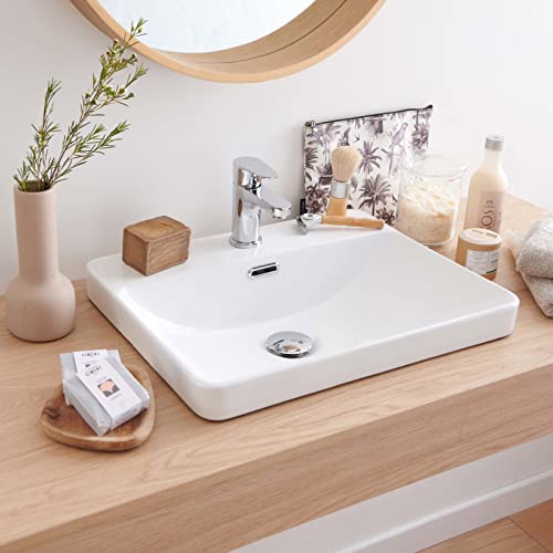 MOB-IN Vasque Salle de Bain Semi encastrée Céramique Blanche L48 x P37 cm Lea