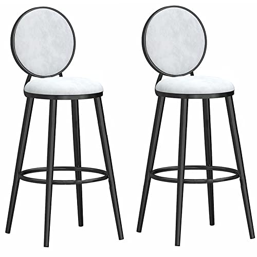DFKGLCRR Taburetes de Bar de Terciopelo, taburetes de Bar de 26/30 Pulgadas con Respaldo Redondo y reposapiés, sillas de Bar para Pub, cafetería, Comedor, Cocina o Isla de Cocina (White-2ps,75cm)