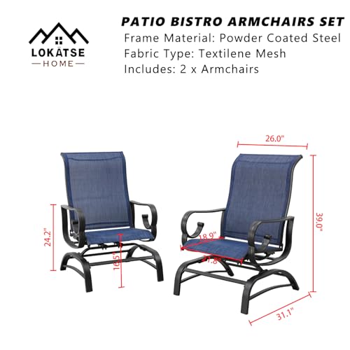 Image of LOKATSE HOME Patio Dining Chair Set of 2 with Textilene Mesh for Backyard Porch Garden, Blue