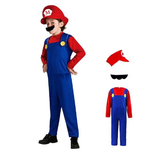 Ricjurzzty Super Brothers Costume Halloween Cosplay Jumpsuits For Kids and Adults (Red L)