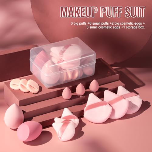 Image of Makeup Sponge Set BS-MALL Triangle Puff 14 Pcs for Liquid, Cream, and Powder, Multi-colored Makeup Sponges and Mini Sponge with Case. (B pink)
