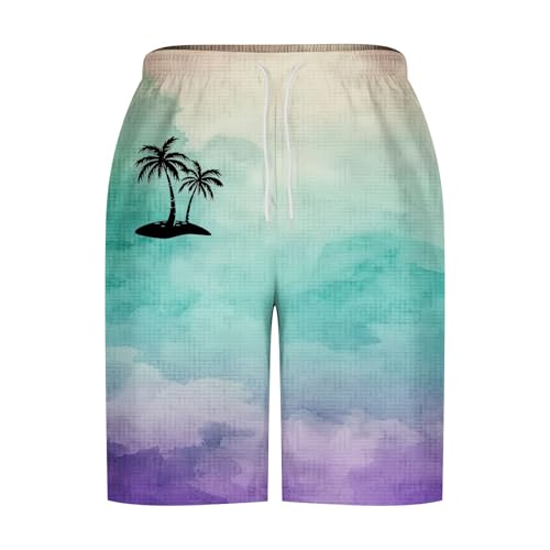 Mens Swim Trunks Summer Trendy Gradient Coconut Tree Print Swimming Trunks Casual Hawaiian Beach Shorts with Pockets4