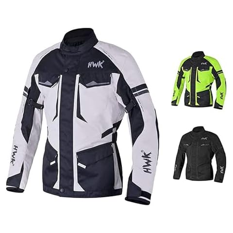 HWK Adventure Touring Motorcycle Jacket for Men, Water Resistant Cordura Textile Biker Jacket for Men, Durable and Stylish Moto Gear with CE Armor for Enduro Motorbike Riding - Grey, XL Cover