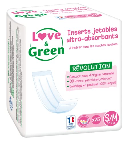 Love & Green Einweg-Einlage, umweltfreundlich, Universal, waschbar, Größe S/M, 25 Stück