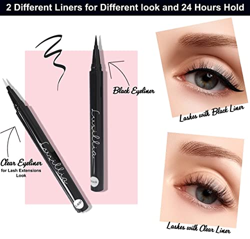 Luxillia (Clear + Black) Magnetic Eyeliner With Eyelashes Kit - Free Applicator Tool, 8D Most Natural Look Eyelash No Magnets Needed - Best Reusable False Eye Lash, Waterproof Liner Pen And Lashes #TOP1